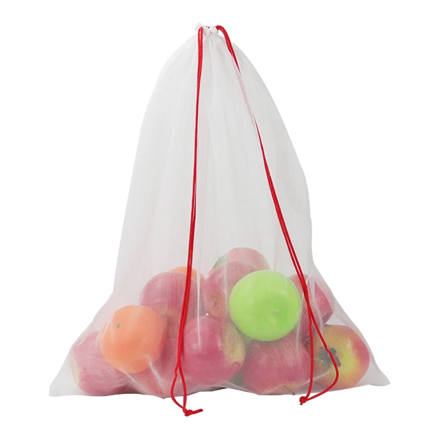 Custom bulk drawstring packaging vegetables fruits reusable produce mesh bags net bag for grocery