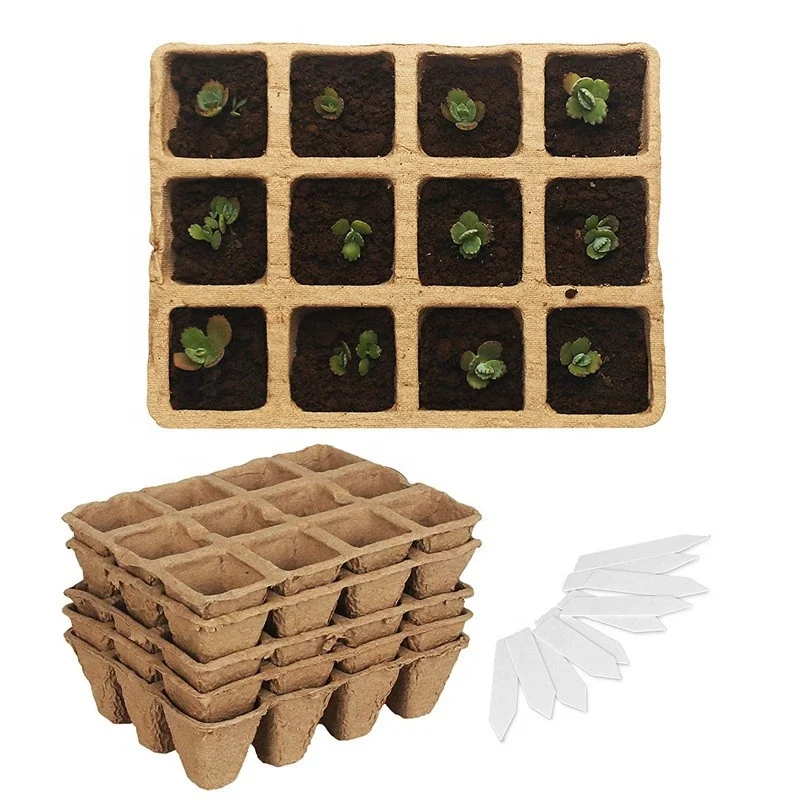 Factory supply Biodegradable 12 cells Paper Pulp Peat tray Seed Starter Nursery paper Trays for wholesales