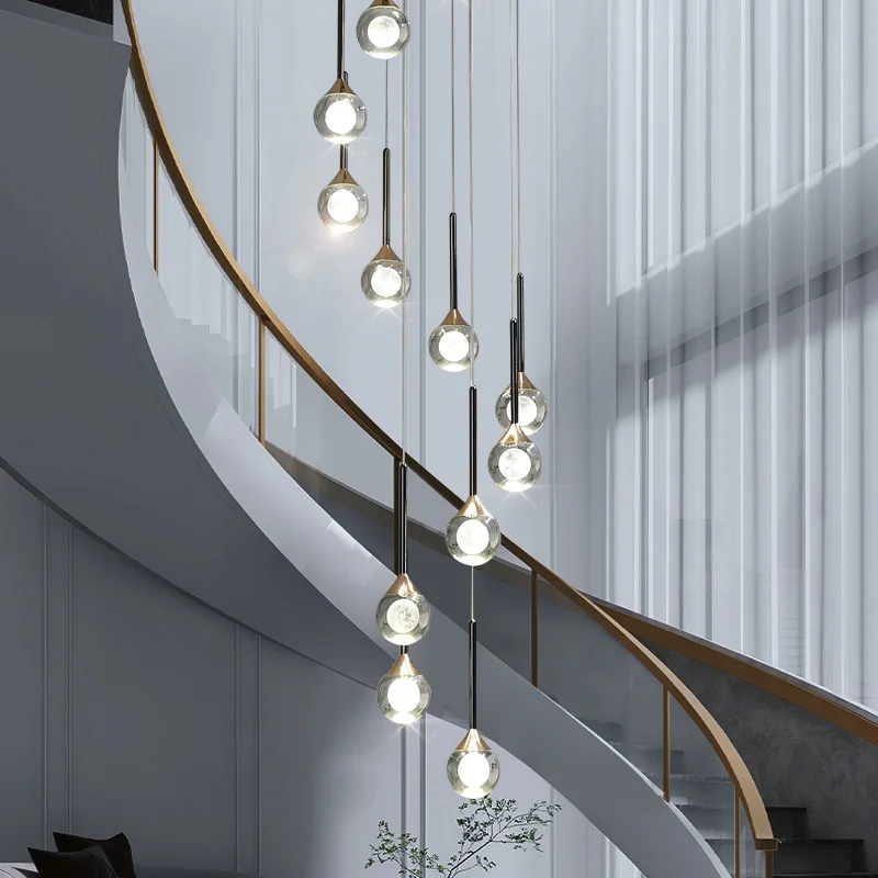 Modern Simple Luxury Living Room Villa Stairwell Rotating Crystal Chandelier