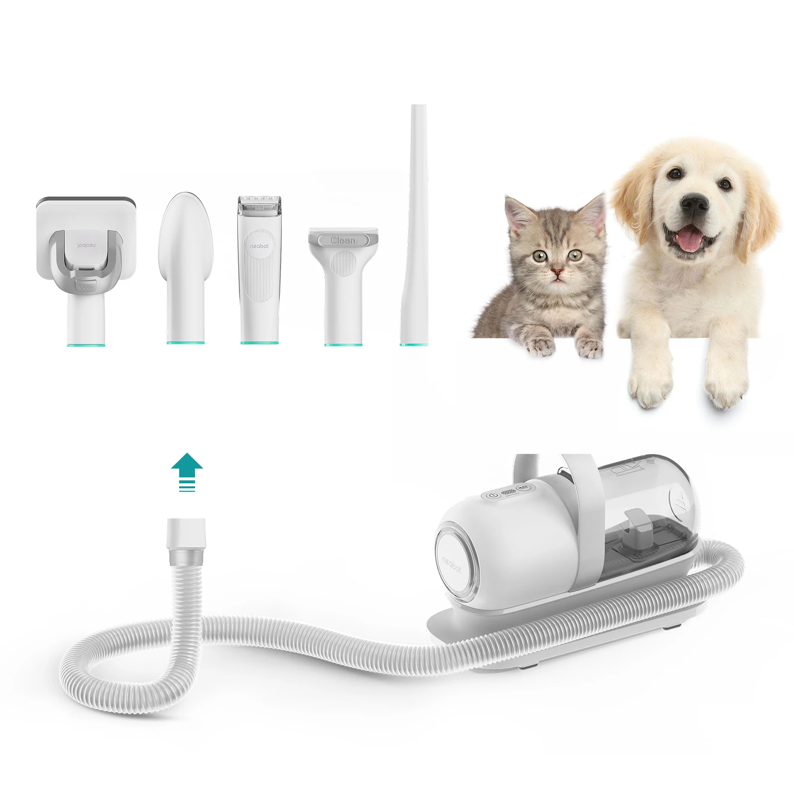 Neabot Dog Grooming Kit Innovative Pet Vacuum Cleaner with Crevice Tool Brush Trimming 5 in 1 For Clipper of All Pet Hair