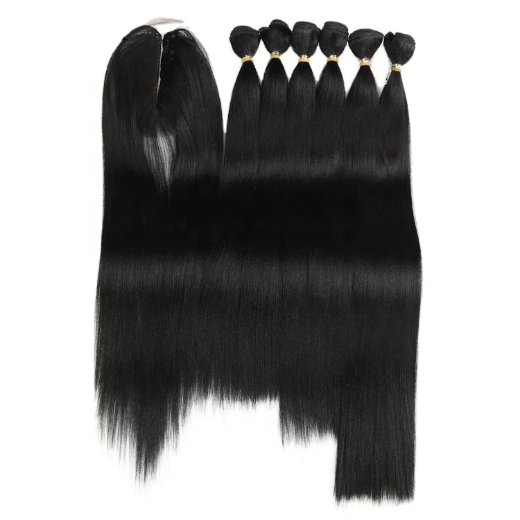 Rebecca top high quality wholesale bundles long Yaki Straight Hair With Lace Closure Synthetic Hair Extension For Black Women