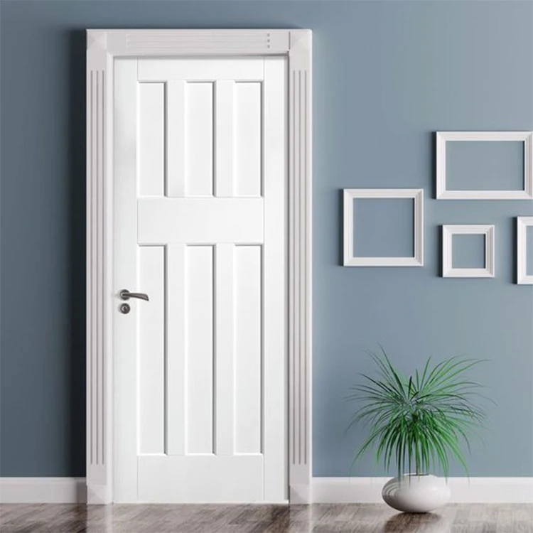 White Internal Prehung Door Modern Interior Room Shaker Style White Primer Panel Wood Room Doors For House Hotel Apartment