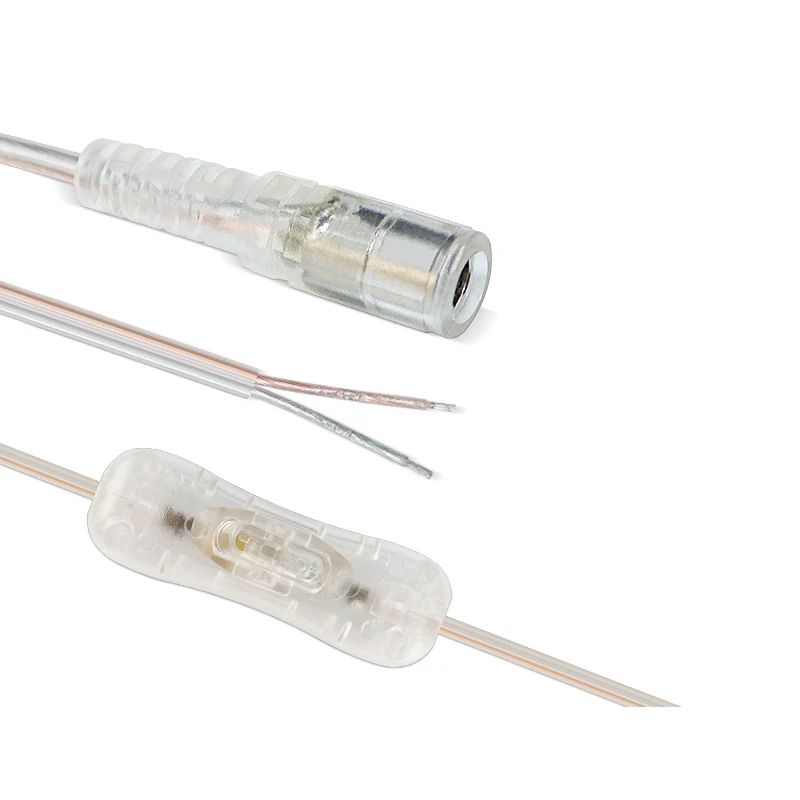 2m 5521 Transparent DC Cable 5.5*2.1mm Female to Double Core Wire DC Cable With 304 Button Switch transparent cable