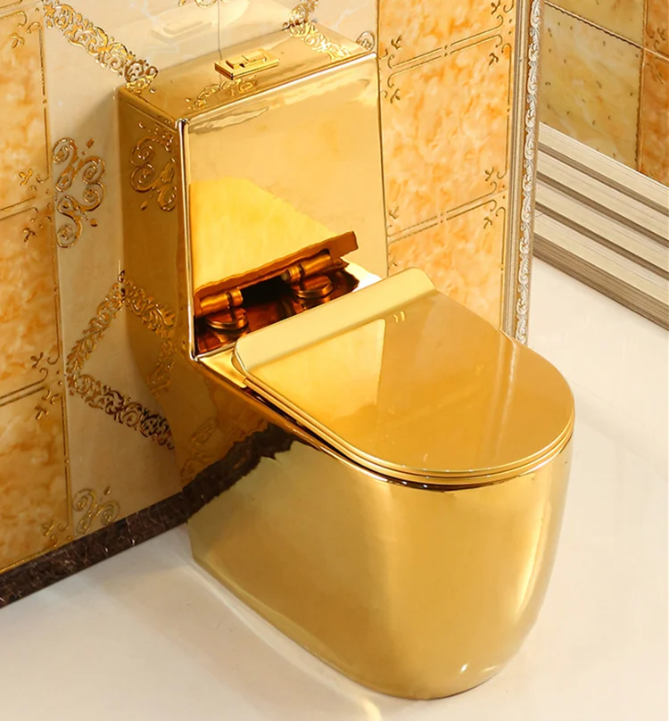 Luxury sanitary ware ceramic S-trap 300mm golden color wc one piece toilet