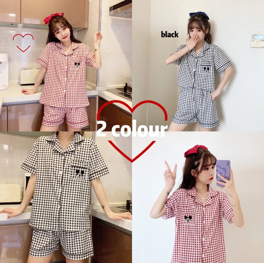 2021 New Short Sleeve Pajamas Set for Women Polyester Silk Sleepwear 2Pcs Nightwear Cute Print Homewear Summer Lounge Pyjamas