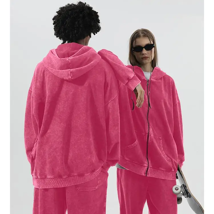 Acid Washed Oversized Embroidered Cropped Hoodies Ripped French Terry Black Distressed Applique Boxy Fit Full Zip Up Hoodies Men