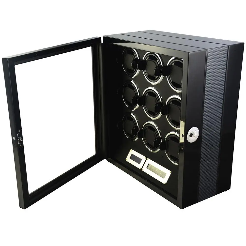 GC03-N21TB-L-ARF Fingerprint Lock Automatic 9 watches wooden Watch Winder In Carbon Finish for watch package