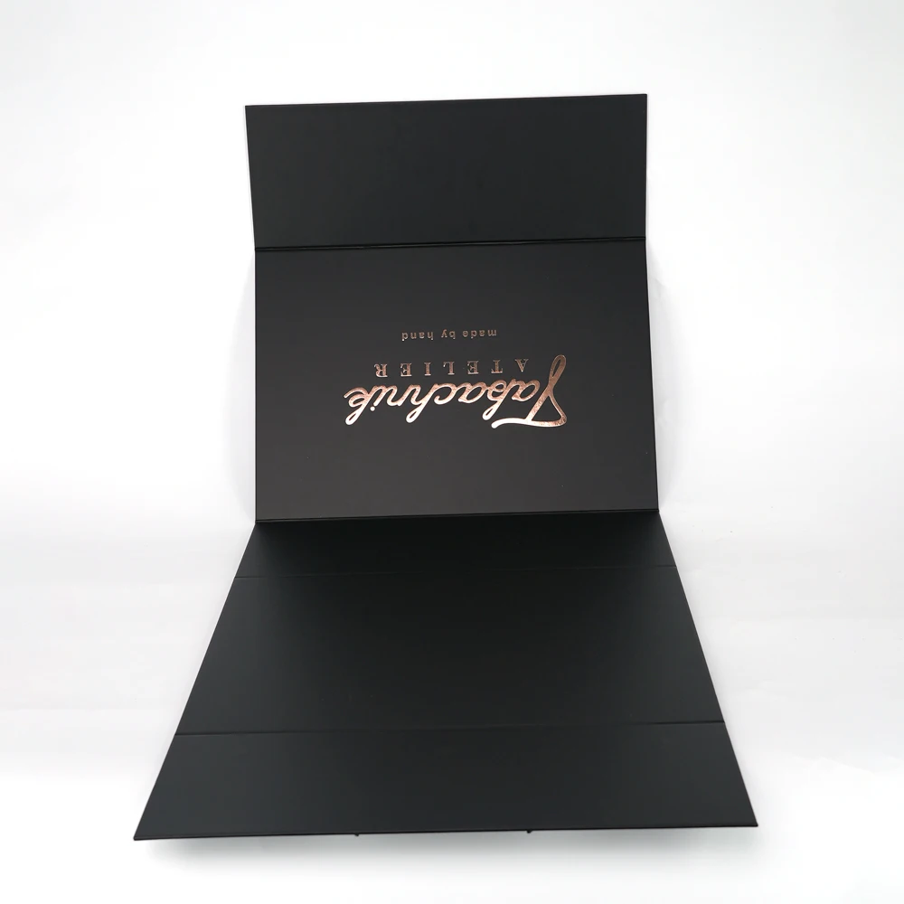 Customize Logo Printed Black Flap Foldable Magnetic Gift Box Rigid Paper Box for Clothes Shoe Packaging