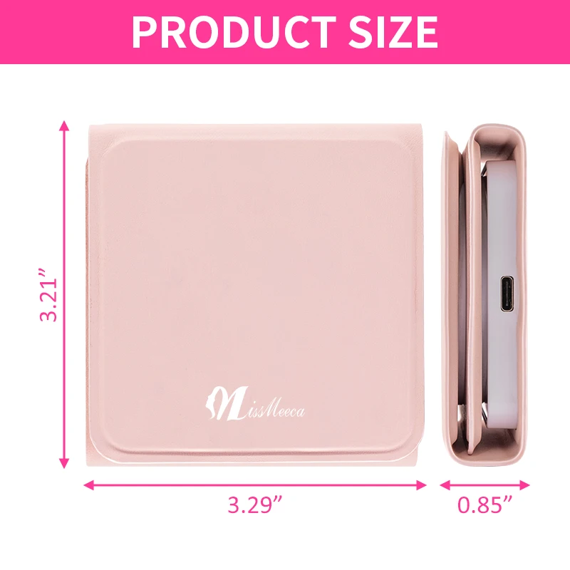 Spot Goods Pu Material Fold Travel Cosmetic Mirror Portable Hand Pocket Mirror Compacts Mini Led Vanity Mirror