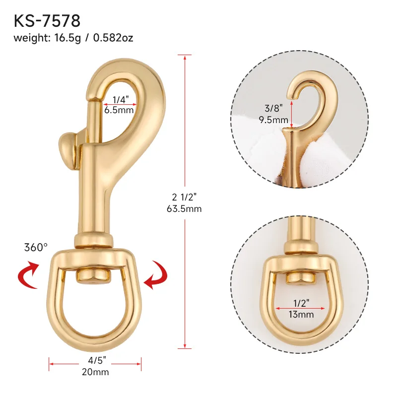19mm 25mm Heavy Duty Snap Clip Hook 11mm 13mm 16mm Gold Dog Hook Clasp Zinc Alloy Eye Bolt Swivel Snap Hook for Dog Collar Leash