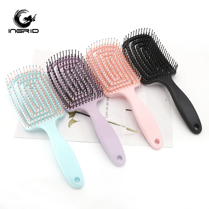 High Quality ABS Nylon Square Paddle Hair Brush For Detangling Hair Perforated Grid Comb Massage Scalp For Wet Dry Hair