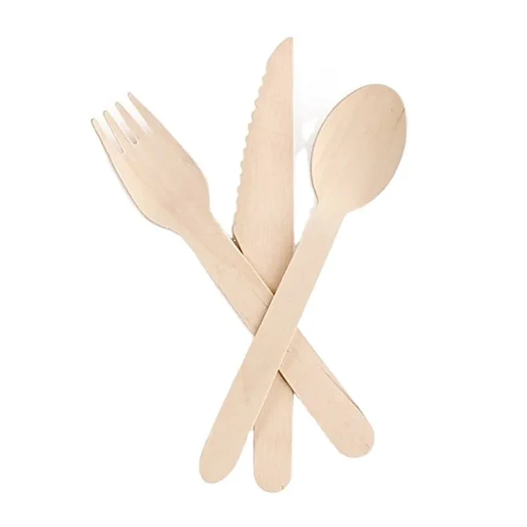 Biodegradable Wooden Disposable Cutlery Set Birch Wood Fork, Knife, Spoon