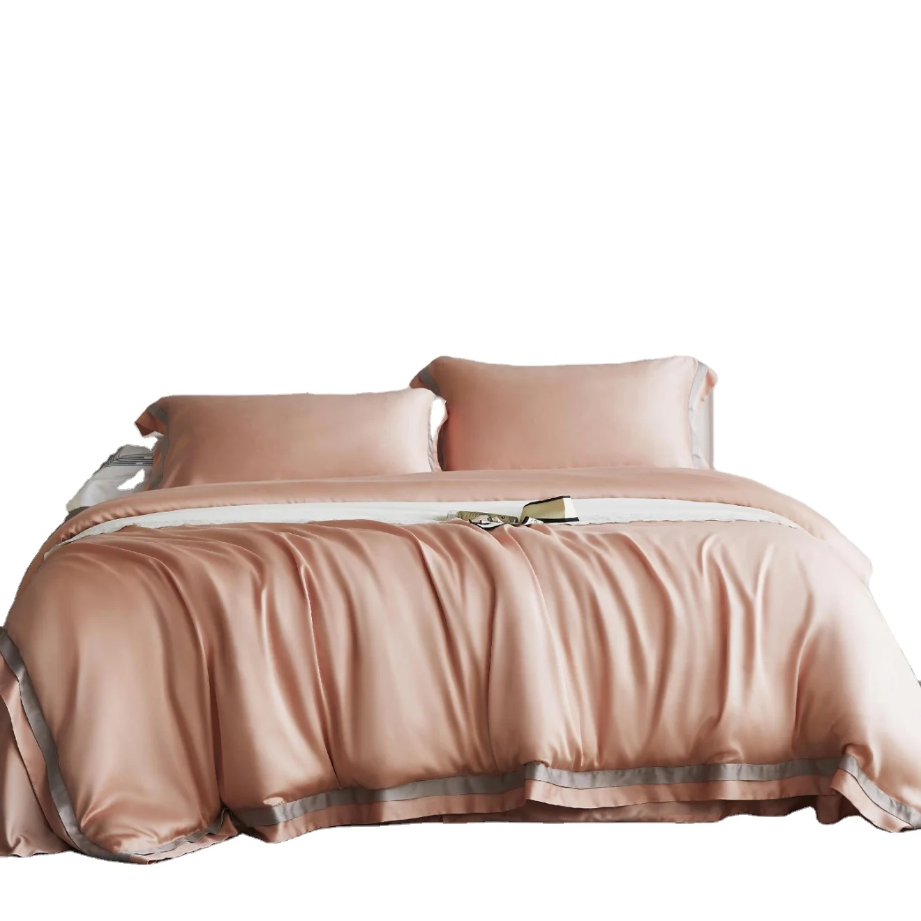 Hot Selling Luxury Organic 100% Bedsheet Tencel Lyocell Fiber Bedsheet Grey Pink Duvet Cover Bedding Set