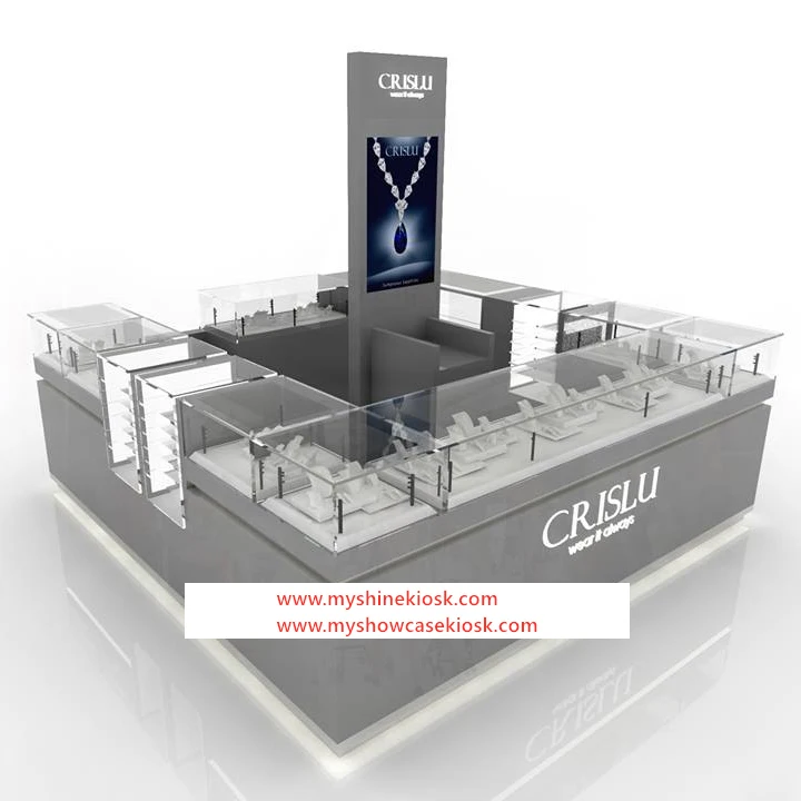 Luxury jewelry glass displays sets jewellery display kiosk for Jewelry Display Showcase