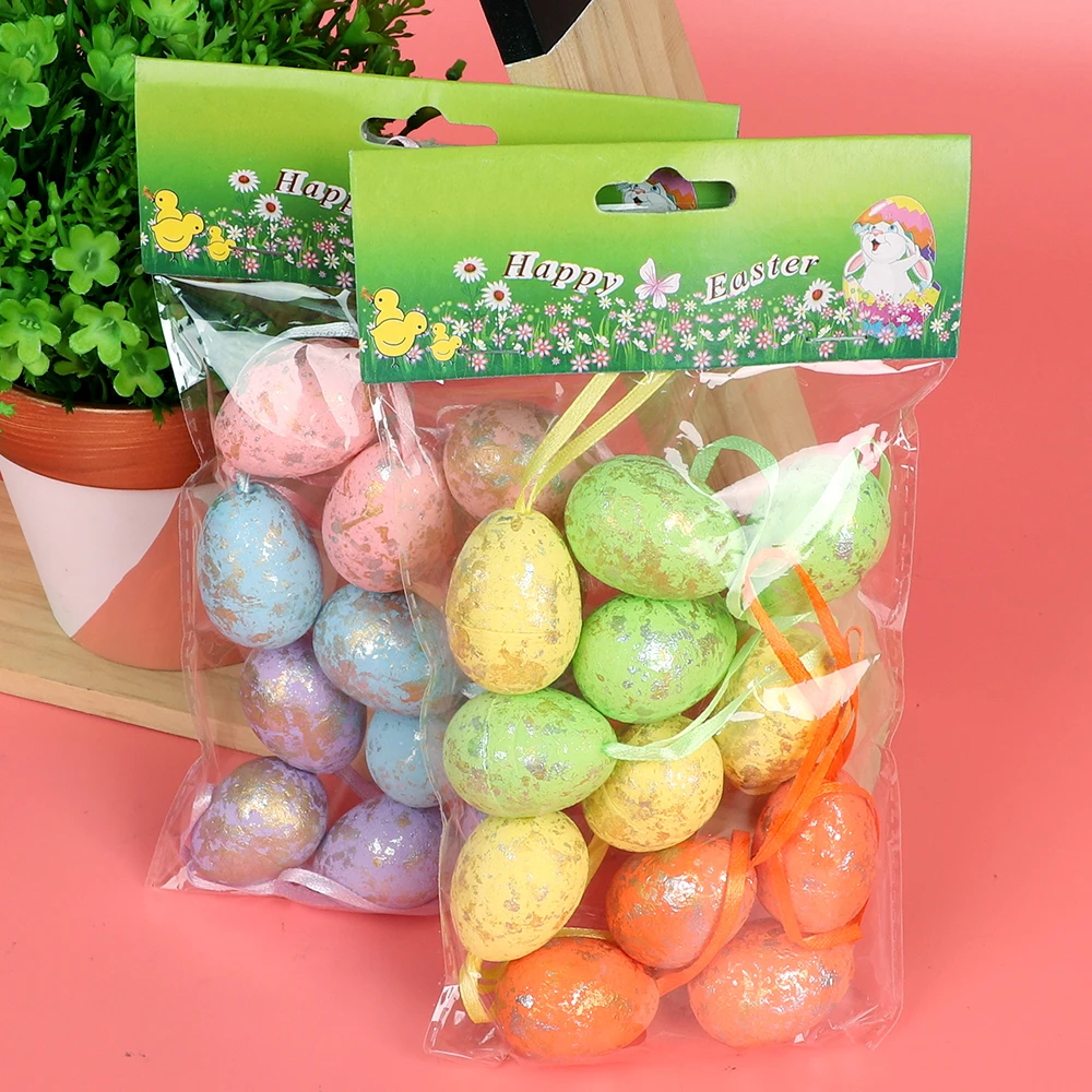 12 Pcs/Bag Easter Eggs Bag Set Foam Home Ornaments Decoration Sublimation Easter Lanyard Egg Supplies Accessories Party Decor
