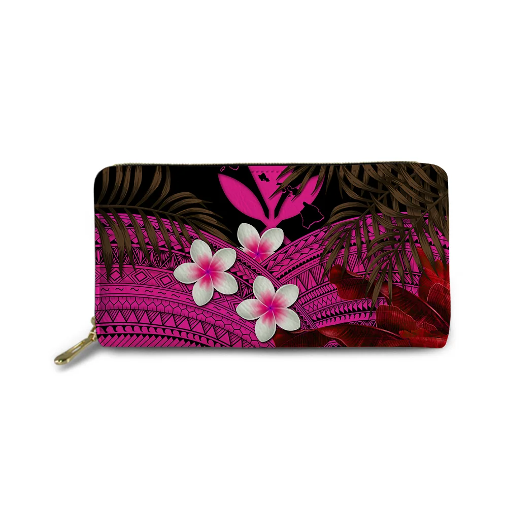 No Moq Customized Purse Personal Compact Zip Organizer Wallet Women Polynesian Tribal Floral Wallet Designer Double Zip Wallets