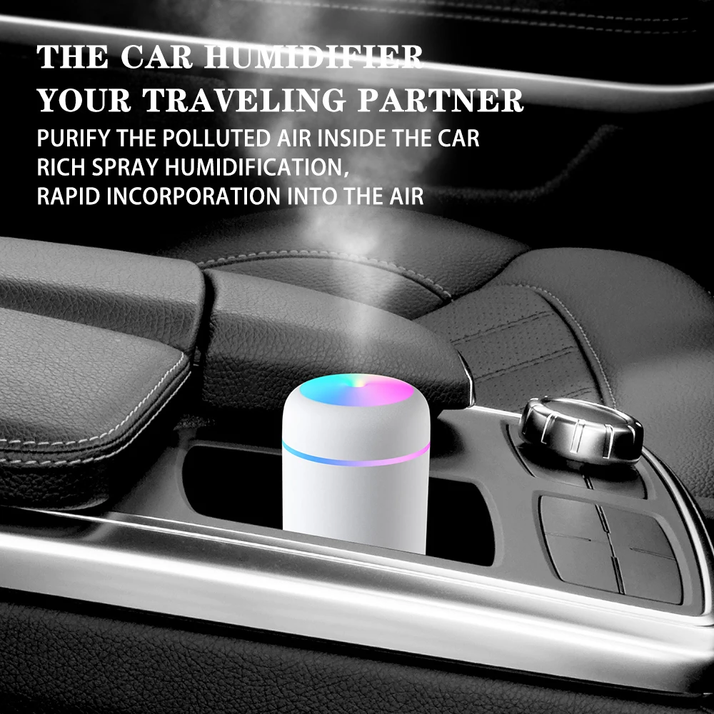 Ultrasonic 300ML Led Colorful Cup Portable Bedroom PP Plastic Air Humidifier Purifier Diffuser Mini Cooler Humidifier For Car