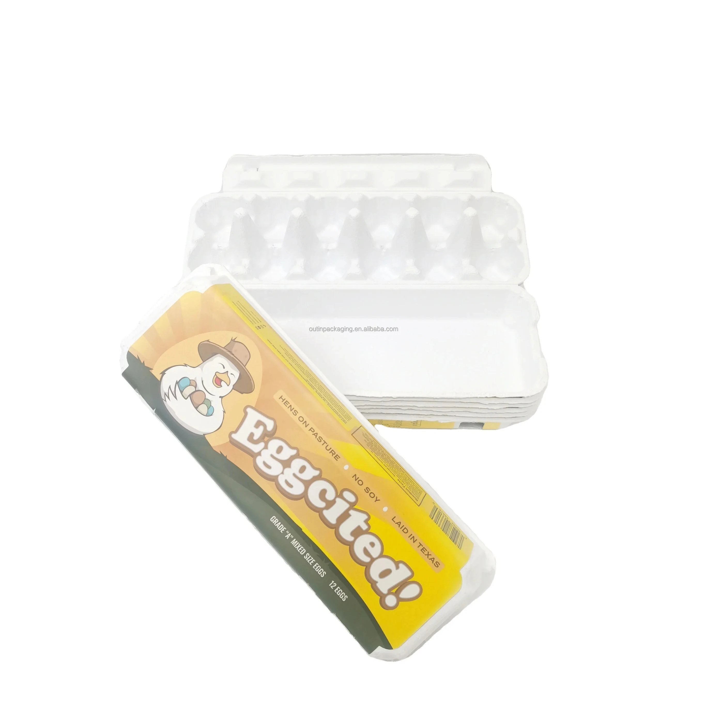 custom logo label sleeve sticker eco friendly eggs tray carton wholesale biodegradable molded pulp egg box carton packaging