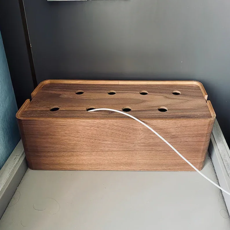 Cable Management Box Wooden Style Cable Organizer Box to Hide Wires&Power Strips Wooden Box