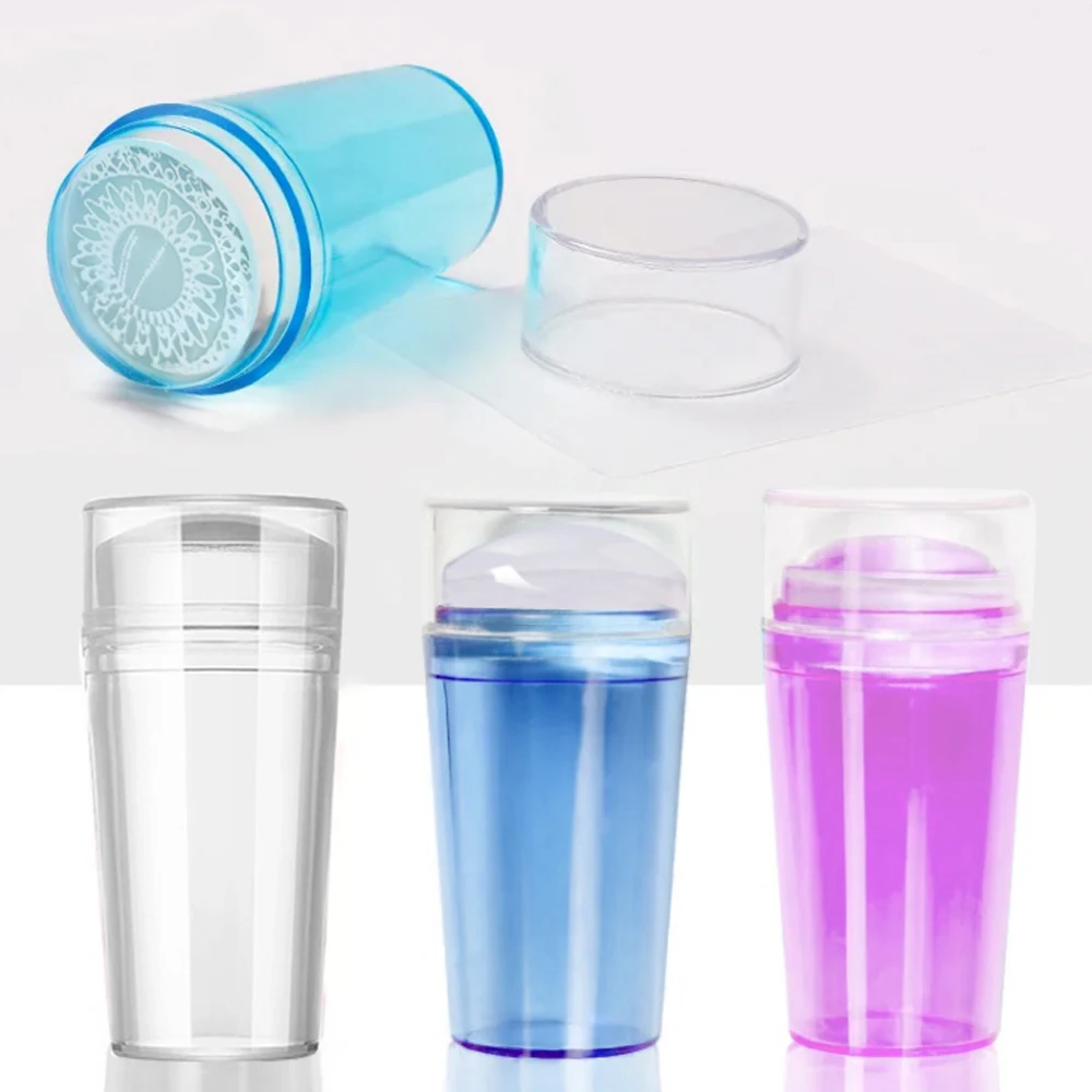 2.8cm Jelly Silicone Head Stamp French Nails Art Stamping Tool Manicuring Polish Stencil Kit with Nail Stamper Scraper