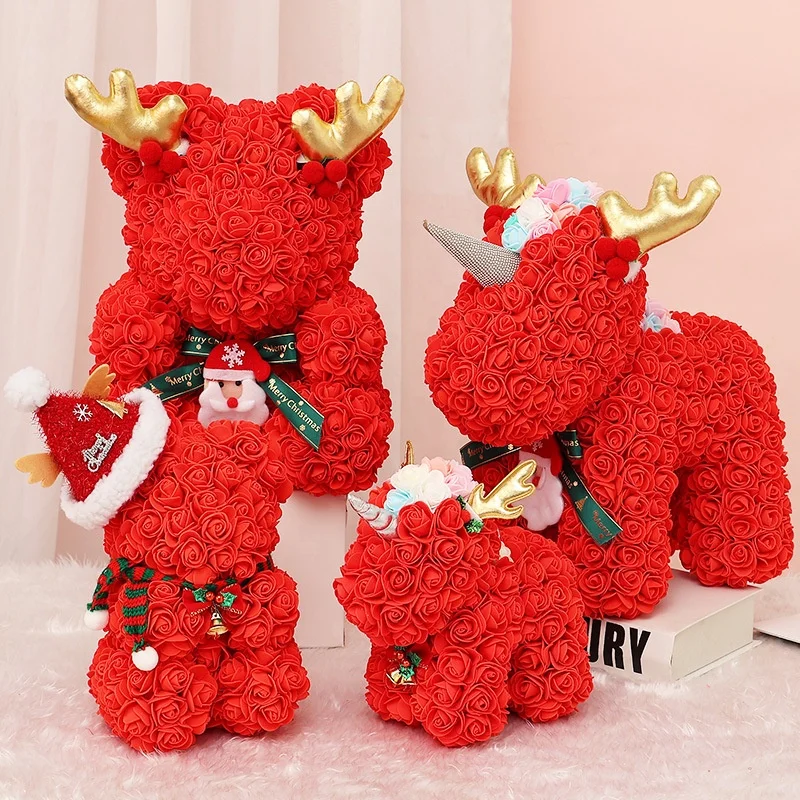 Hot Sale Rose Unicorn Gifts Box for Girlfriend Valentines Day Gift  60cm Big PE  Rose Flower Teddy Bear Valentines Day