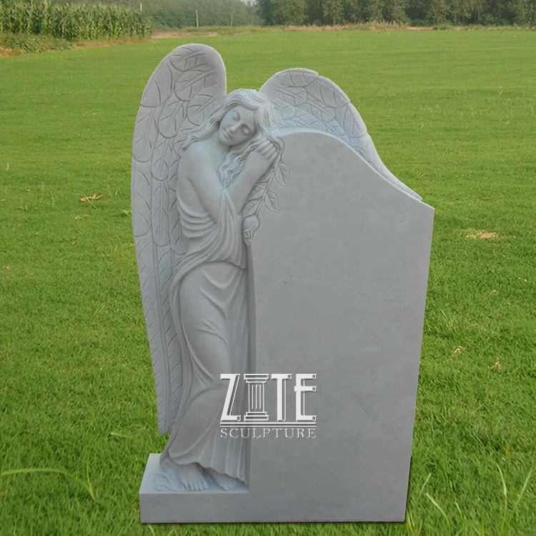 Natural Hand Carved White Marble Angel Tombstone Headstone Designs