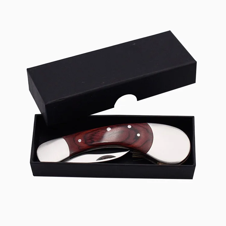 WELLFLYER BO-384 S2 Stainless steel mushroom knife pocket knife picnic knife camping tools with wooden handle and brush