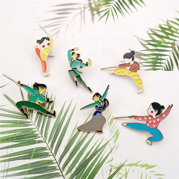 custom stars hua mulan soft enamel zinc alloy die cast metal badge