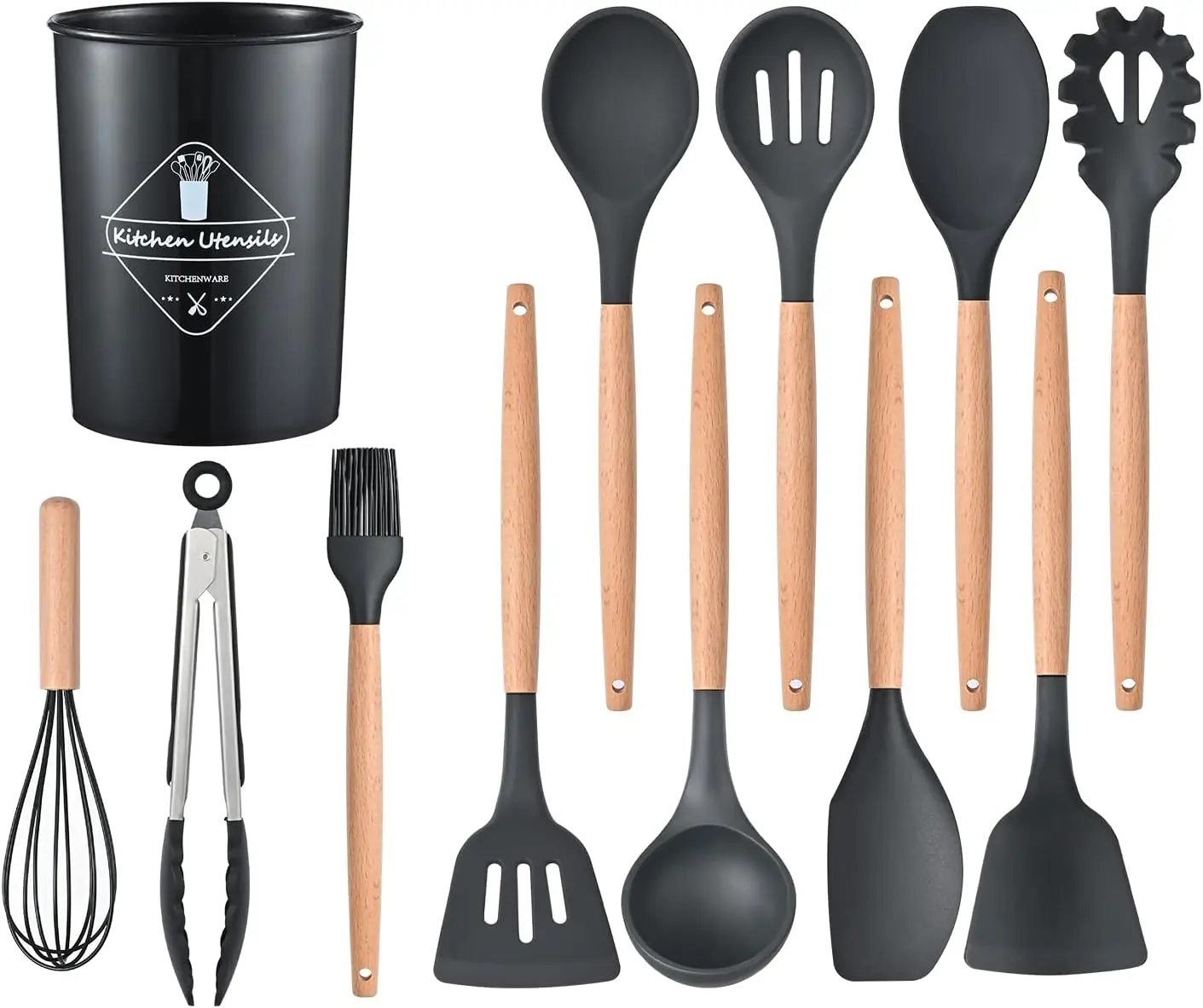 Kitchenware12 шт деревянная кухонная утварь набор силиконовых принадлежностей