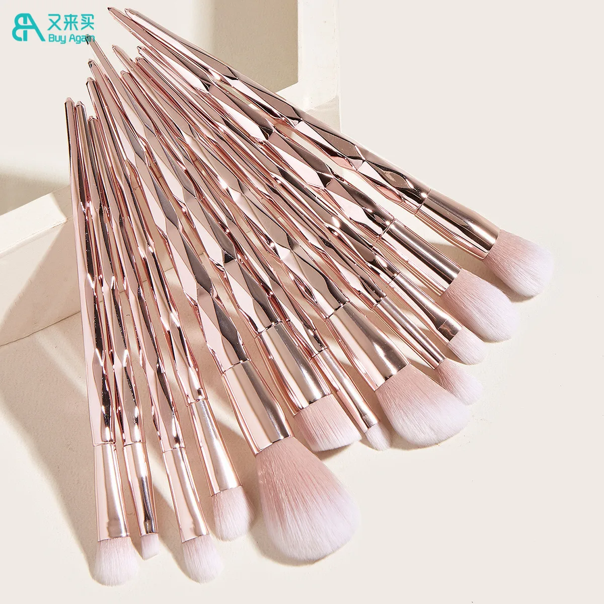 Buy Again wholesale custom private label 12pcs rose gold Makeup Brush set