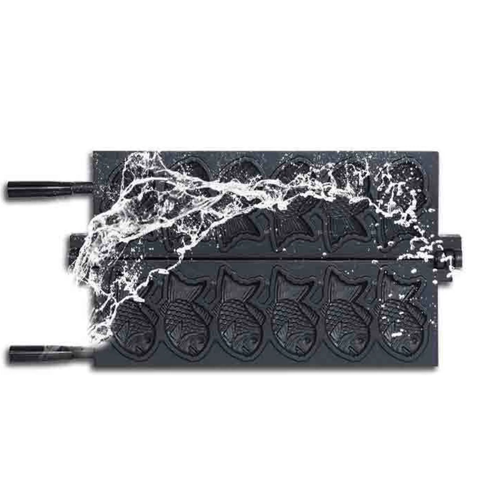 FY1101A Commercial Taiyaki Maker, Non-Stick Coated Fish-Shaped Waffle Iron, 180° Flip Stainless Steel Snack Machine