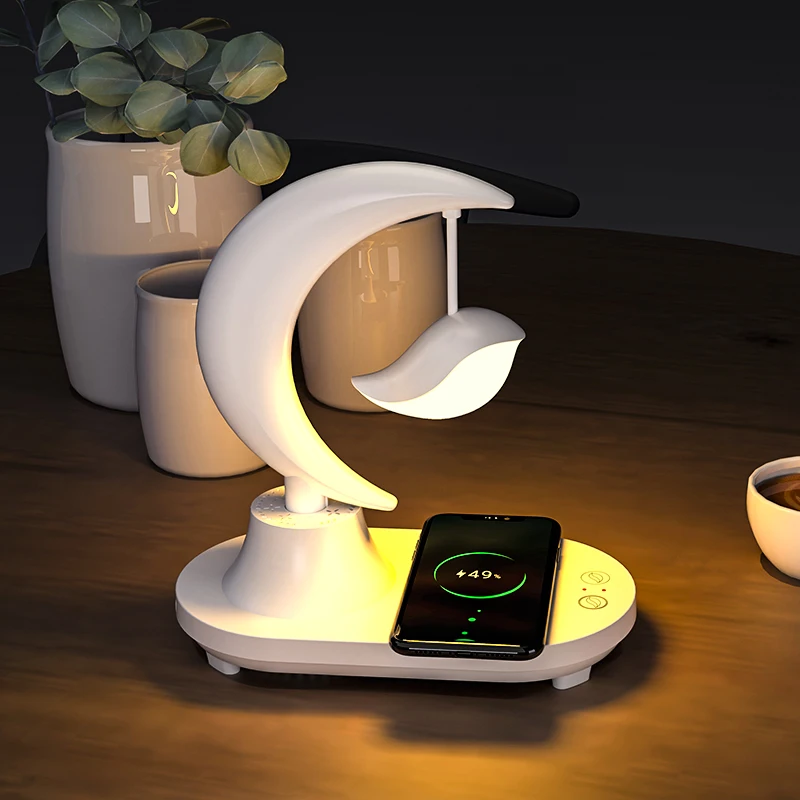 Modern Led Table Lamp For Bedroom Wireless Charging Cell Phone Bluetooth Speaker Bedside Lamp Table Light Wireless Desk Lamp Led