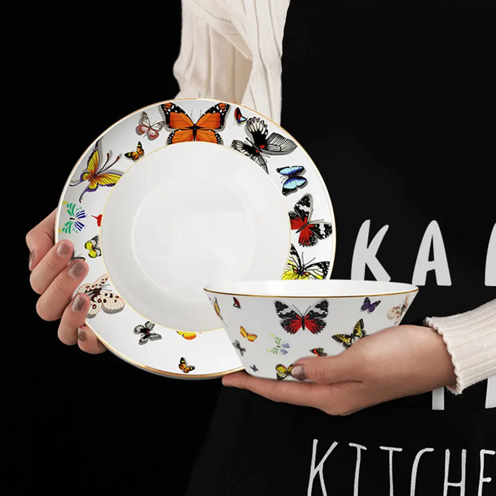 2024 Bone China Restaurant Hotel Round Western Dinnerware Sets Bone China  American Ceramic Dinner Plates