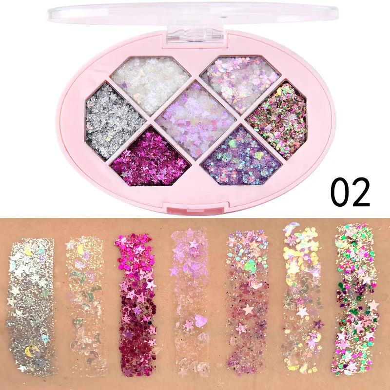 7 Colors Holographic Gift Waterproof Cosmetic Body Hair Glitter Mixed Clear Glue Set Private Label Chunky Glitter Gel for Face