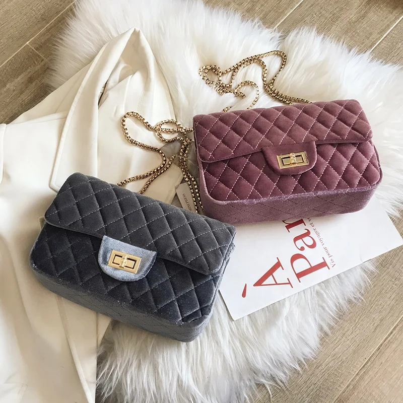 New vendors private label lady solid color luxury velvet jelly ladies bag handbags chain purse women hand bags