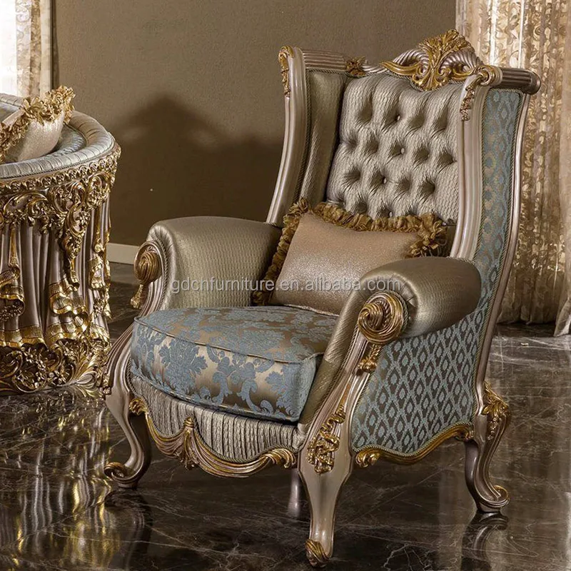 Turkey Wooden Furniture Royal Classic Solid Wood Carving living room set king size carved Fabric sofas