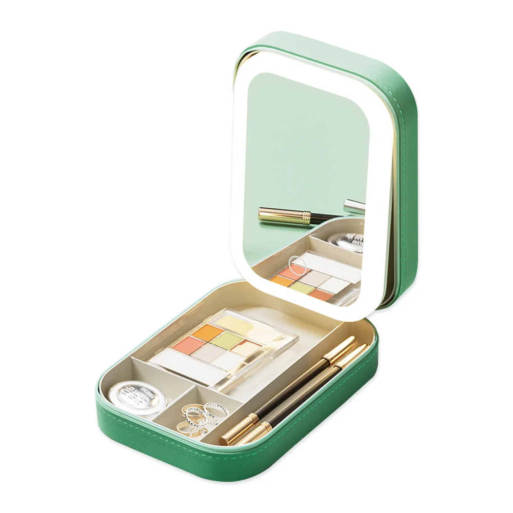 Cosmetic Bag and LED Mirror in one with Jewelry Box Storage Base