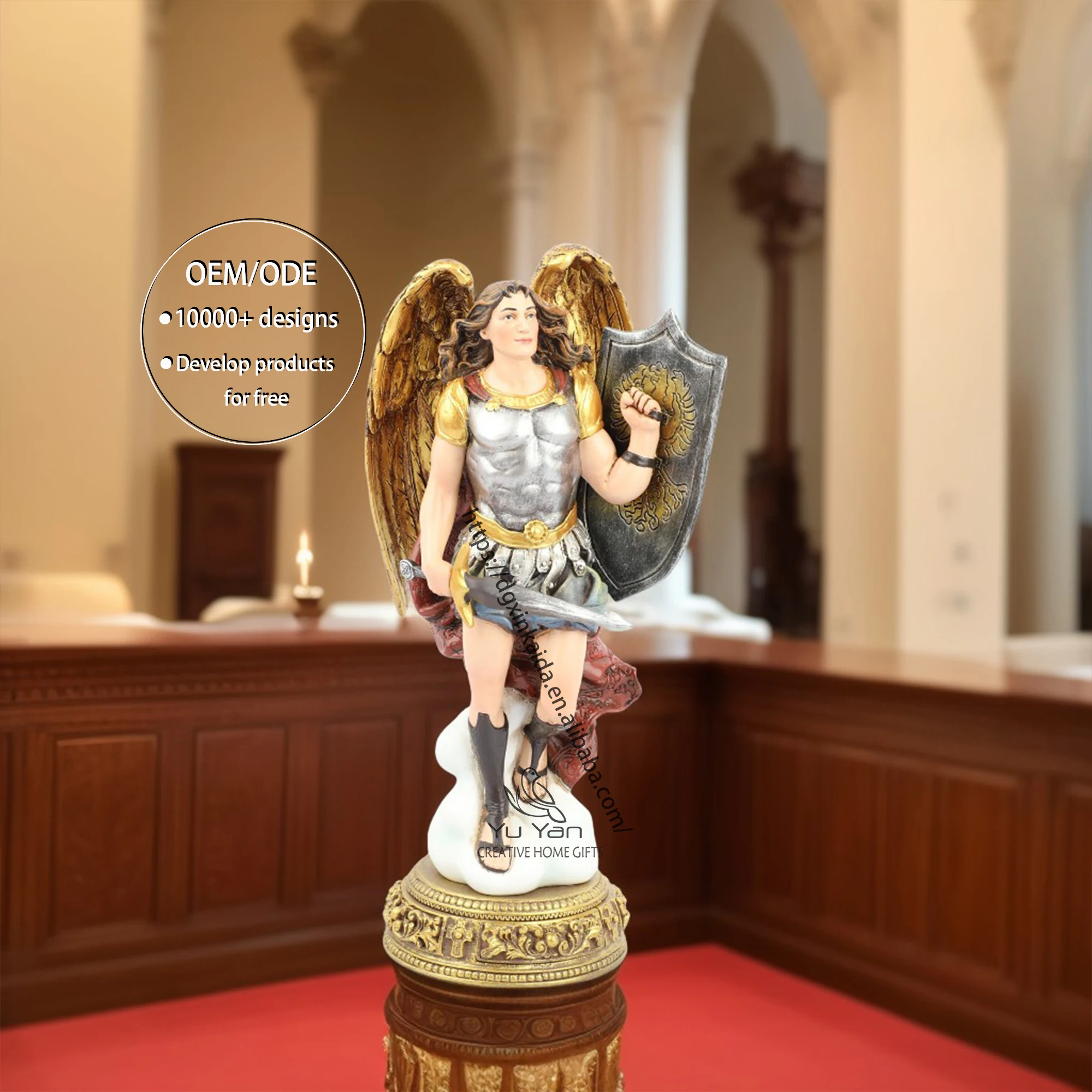 Factory wholesale catholic religious statues resin christian costom home decoration figu St. Archangel Michael Colored Statue