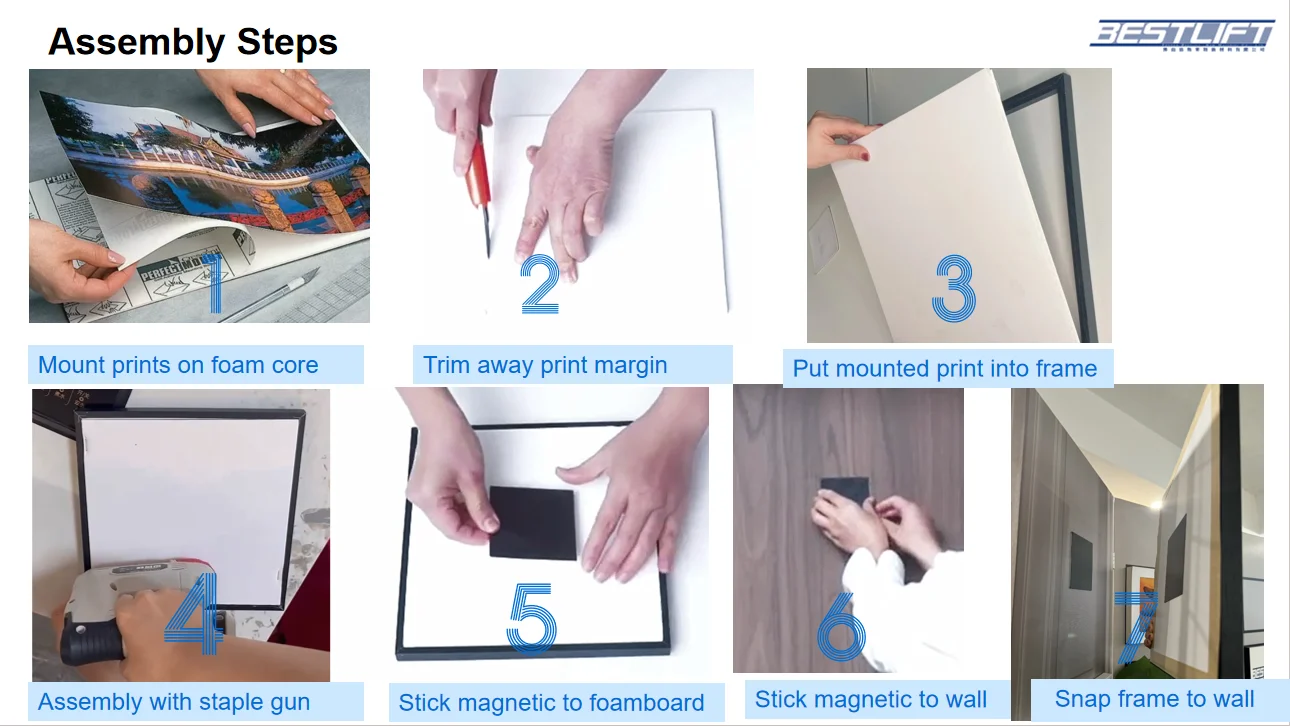 8x12inch Black White Light Wood Picture Photo Frame with Magnetic Sticker No Nail No Damage to Wall