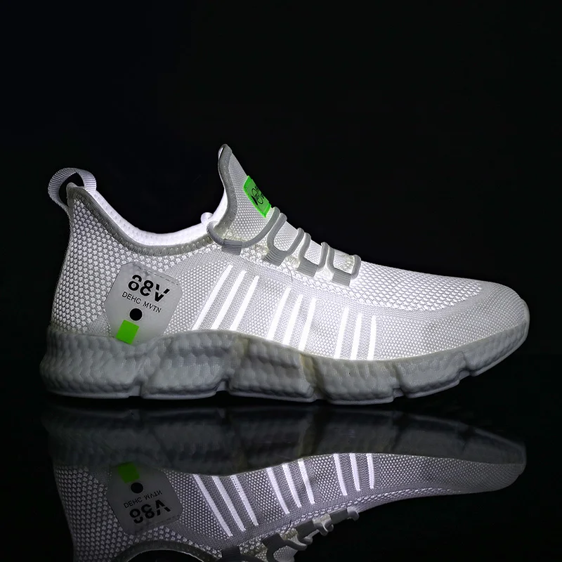 Fashion Men Running Shoes White Casual Shoes Male Knitted Flats Breathable Mesh Popcorn Sole Sneakers