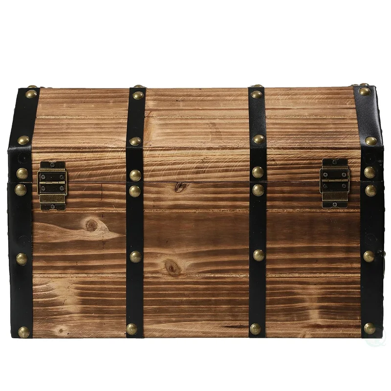 Decorative Wooden Treasure Chest Keepsake Box Large Wooden Pirate Lockable Trunk with Lion Rings
