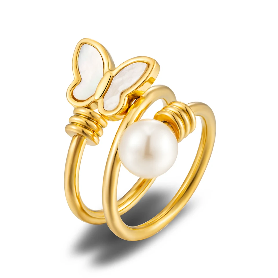 HC Guangzhou Jewelry Wholesale Stainless Steel Butterfly Ring Set Pearl Ladies Surround Fashion Jewelry Wholesale