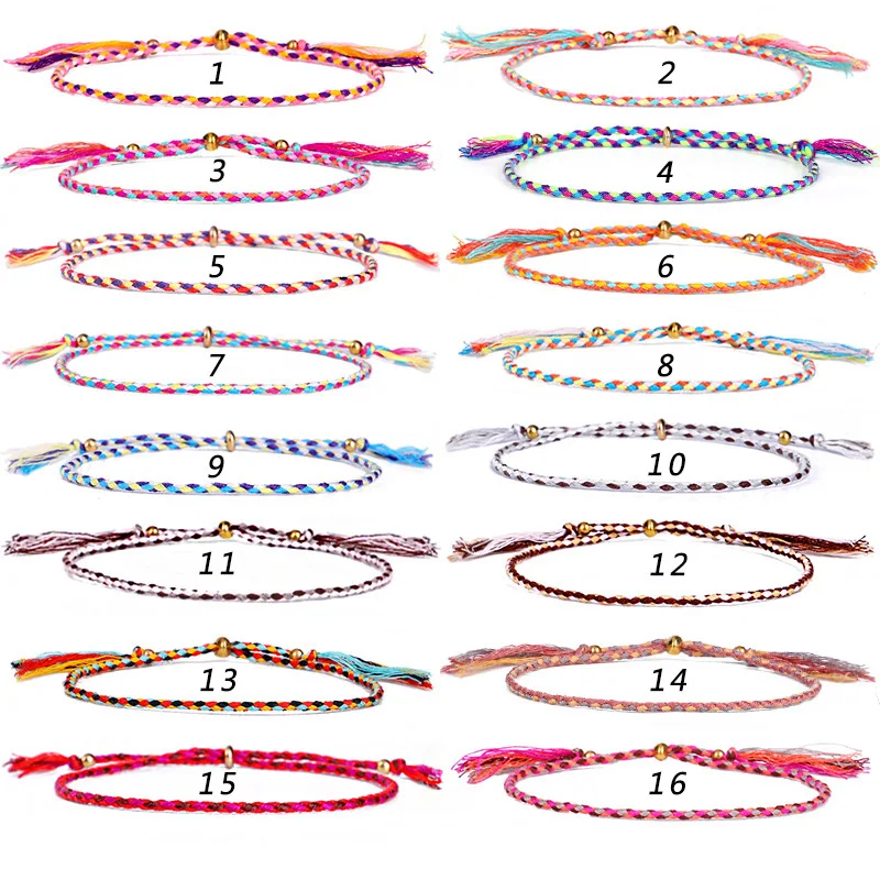 Wholesale Custom Make Bracelet Multi Colors Handmade Braided Cotton Rope Adjustable Cord Woven Friendship Tassel Rope Bracelets
