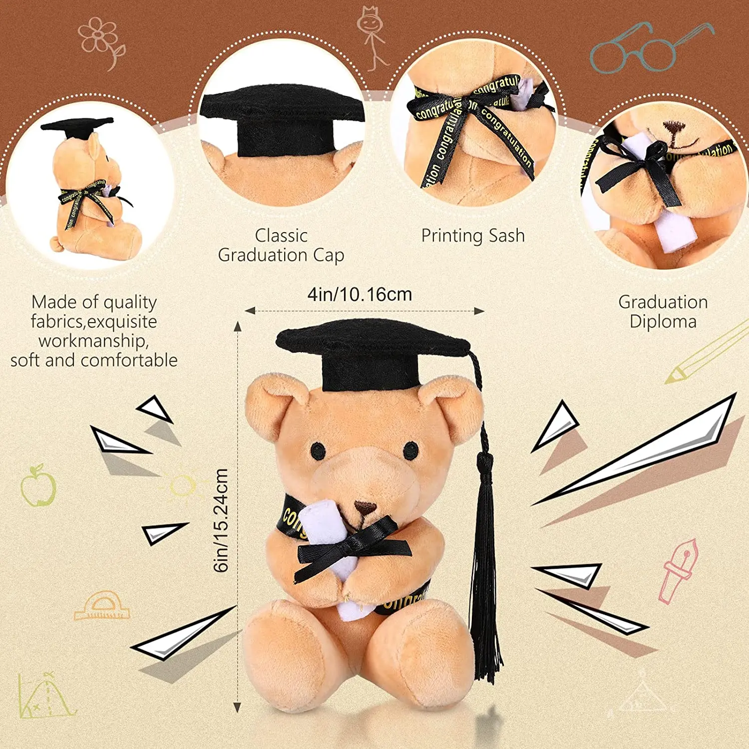 Custom Graduation Gifts Class of 2024 Stuffed Animal Bear and Inspirational Keychain Set Graduation Plush Bear