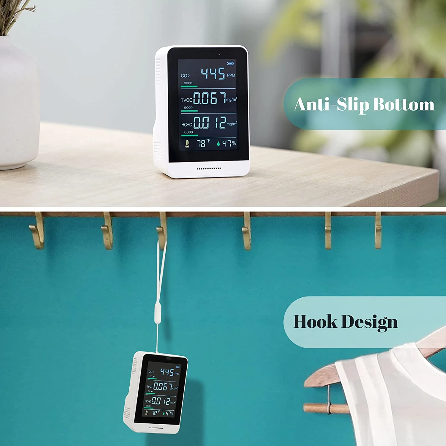 AK4 CO2-3 CO2 Detector NDIR Temperature and Humidity and Air Quality Monitor with Auto Alarm CO2 Monitor Gas Analyzer