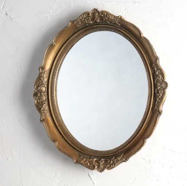 Home Decorative Oval Wall-Mounted Resin Frame Bathroom Vanity Mirror Painted Love Style with Painting Pattern