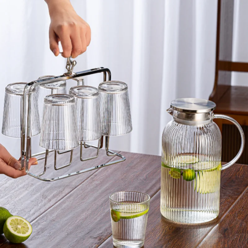 Прямые продажи с завода большая емкость ребристый стеклянный кувшин для воды крышкой и ручкой