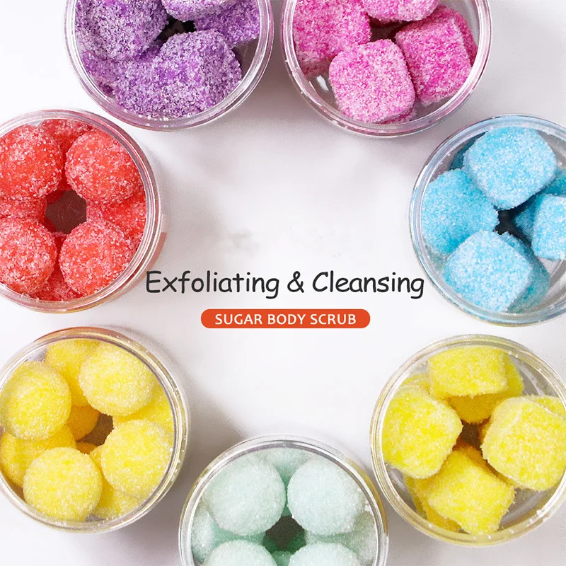 Private Label Custom Bulk DIY Ball Scrub Private Label Smooth Skin Exfoliate Foaming Vegan Sugar Cubes Body Scrub