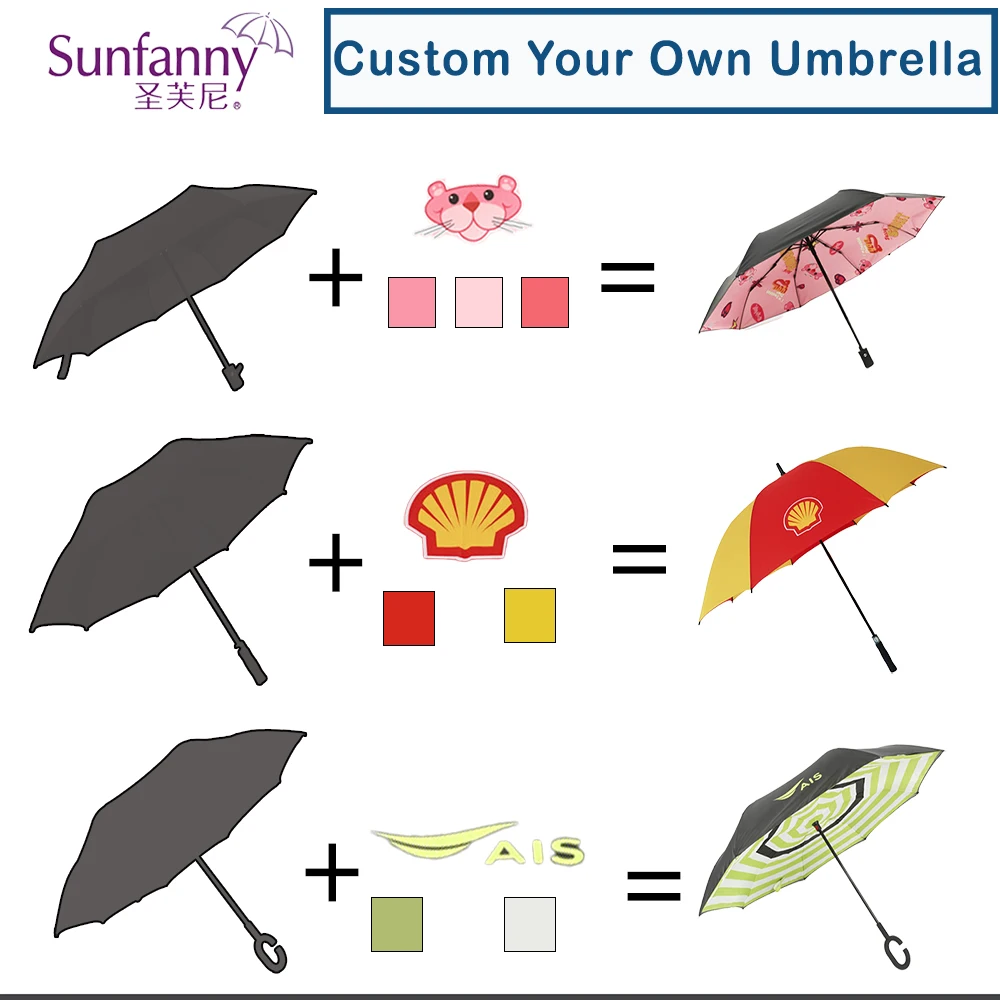 Digital Printing Custom Logo Factory Advertising Car Umbrella Rainproof Business C Handle Reverse Straight Umbrella