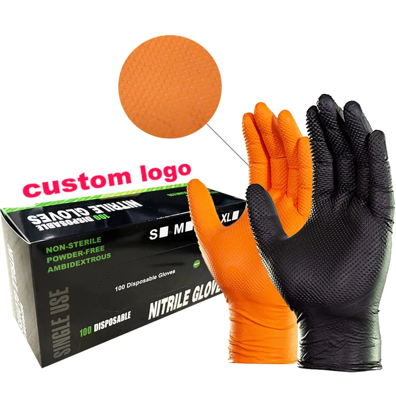 Automobile industrial S-XL garage duty car repair use 5mil Black Orange mechanical pure nitrile gloves with diamond texture